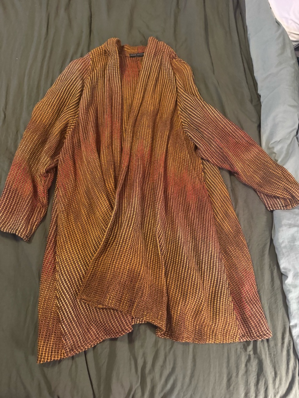 Hand woven Open-Front Textured Cardigan in Rust and Gold